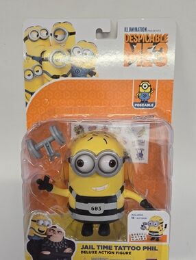 Despicable Me 3 Jail Time Tattoo Phil Poseable Yellow Minion Toy NIB
